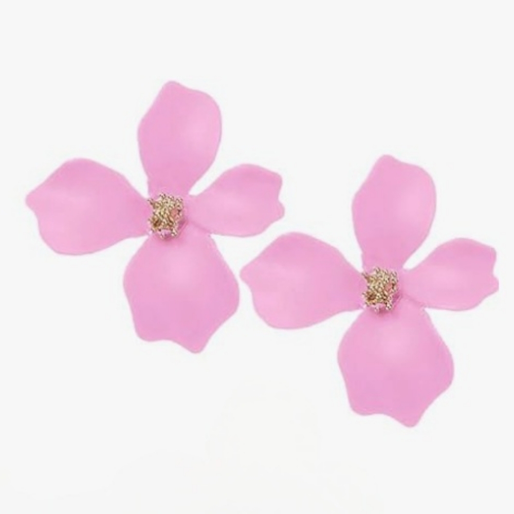 🆕 Boho Light Pink & Gold Flower Stud Shabby Chic Statement Earrings